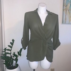 Olive Twist-Front Stretch Crepe Blouse 14/16w